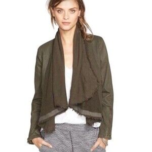 Free People Coated Denim & Sweater Zip Cuff Multi Styled Moto Jacket Olive-8